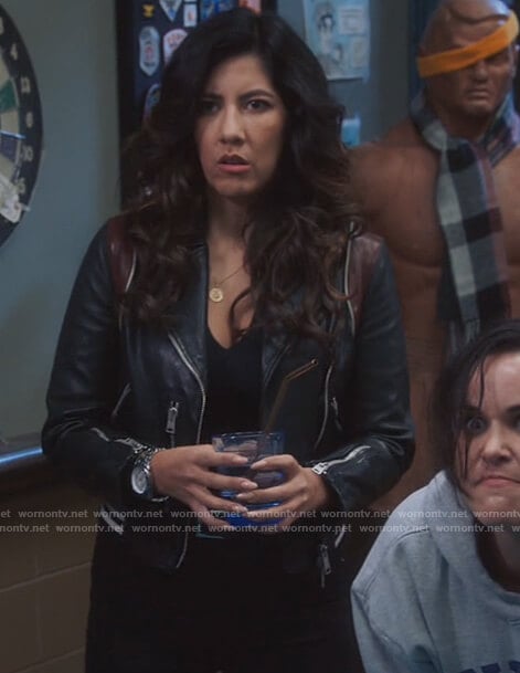Rosa’s leather jacket with red panels on Brooklyn Nine-Nine