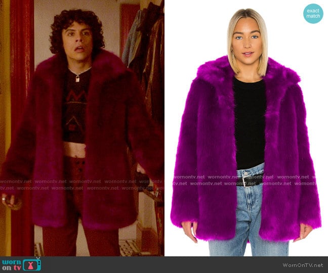 RtA Kate Faux Fur Jacket worn by Jorge Lopez (Jonny Beauchamp) on Katy Keene