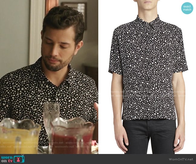 Pebble-Print Short-Sleeve Shirt by Saint Laurent worn by Sam Flores (Rafael de la Fuente) on Dynasty