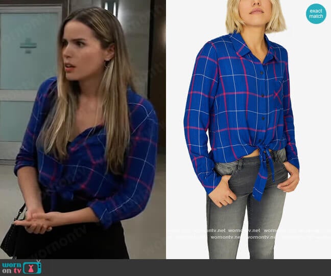 Hayley Plaid Tie-Front Shirt by Sanctuary worn by Sasha Gilmore (Sofia Mattsson) on General Hospital