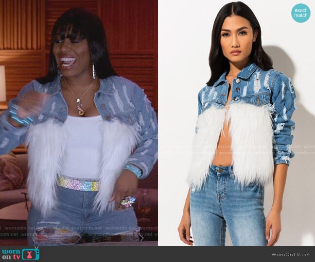 Just Falling Furrly Denim Jacket by Akira Label worn by Porsha Taylor (Ta'Rhonda Jones) on Empire