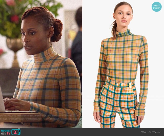 Staud Helvin Top in Butterscotch Plaid worn by Issa Dee (Issa Rae) on Insecure