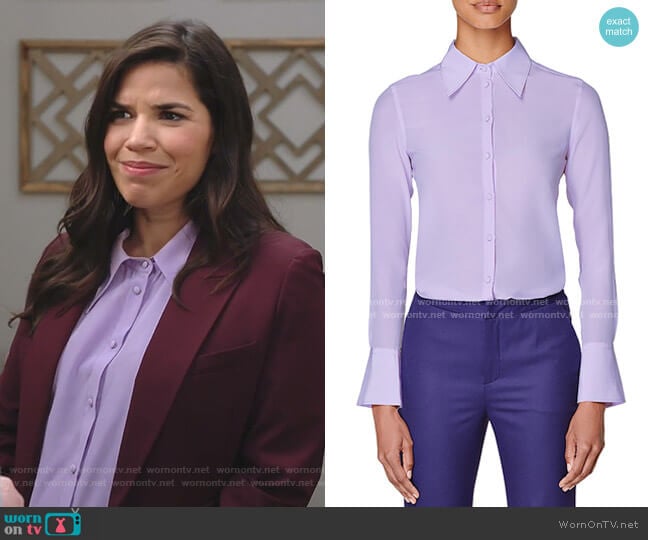 Amy’s lilac button down blouse on Superstore