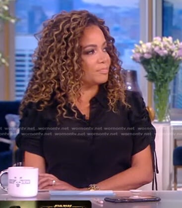Sunny’s black ruched sleeve blouse on The View