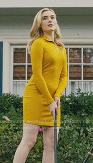 Taylor’s mustard zip mini dress on American Housewife