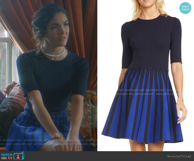 Salyee Short Sleeve Knit Skater Dress by Ted Baker worn by Bess (Maddison Jaizani) on Nancy Drew