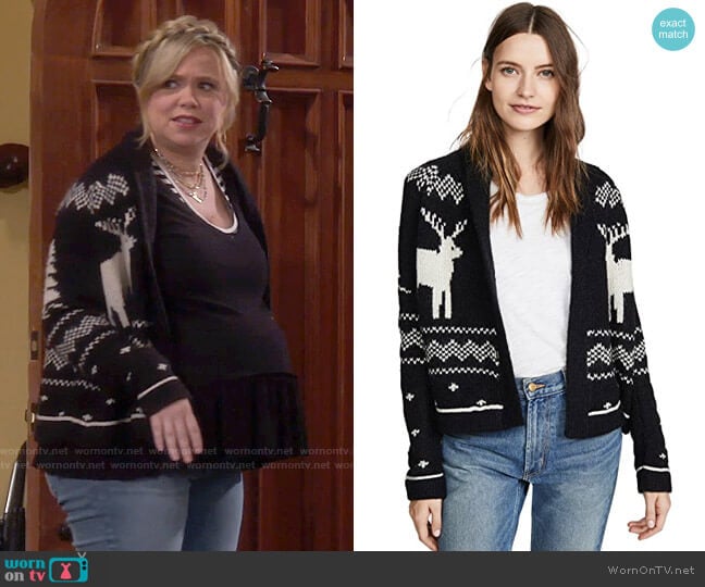 WornOnTV: Kristin’s black and white reindeer cardigan on Last Man ...