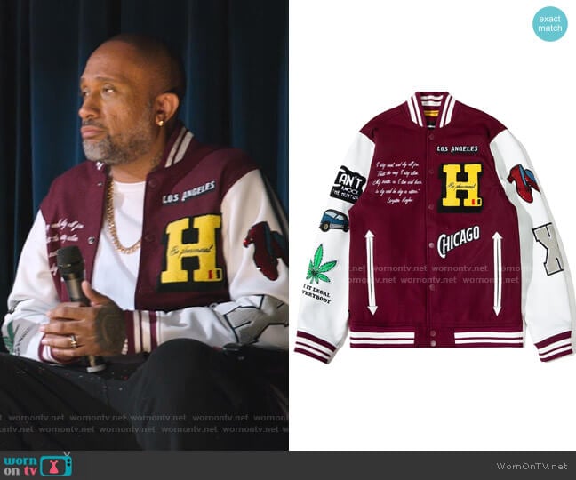 Letterman Jacket by The Hundreds x Lena Waithe worn by Kenya Barris (Kenya Barris) on BlackAF