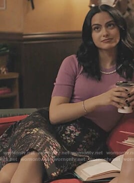 Veronica's lilac pearl trim sweater on Riverdale