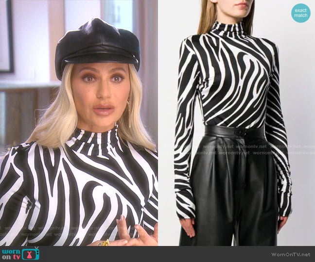 Zebra-print Jersey Bodysuit by Versace  worn by Dorit Kemsley on The Real Housewives of Beverly Hills