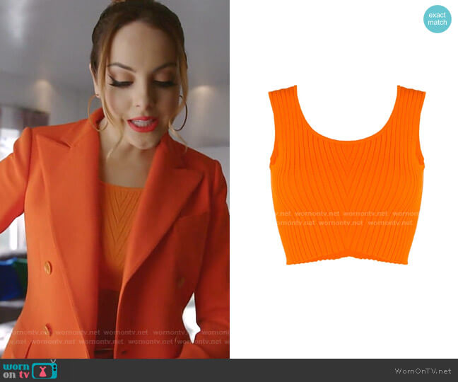 Knitted Sleeveless Crop Top by Versace worn by Fallon Carrington (Elizabeth Gillies) on Dynasty