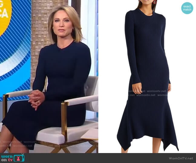 Asymmetric Ribbed Wool Midi Dress by Victoria Beckham worn by Amy Robach on Good Morning America