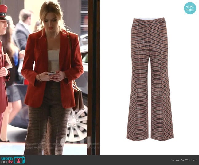 Checked High-Rise Flared Wool Pants by Victoria Beckham worn by Kirby Anders (Maddison Brown) on Dynasty