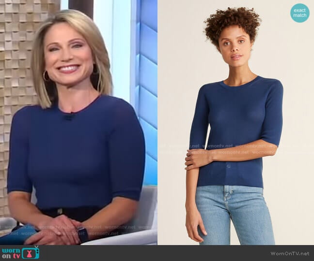 Ribbed Elbow Sleeve Wool Sweater by Vince worn by Amy Robach on Good Morning America