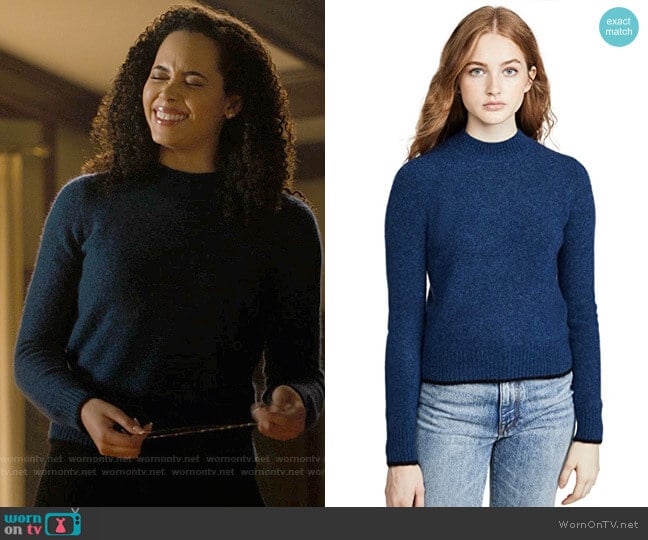 Vince Contrast Tip Pullover worn by Macy Vaughn (Madeleine Mantock) on Charmed