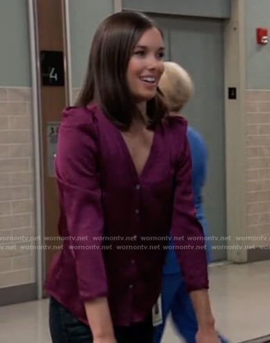 Willow’s purple puff sleeve blouse on General Hospital