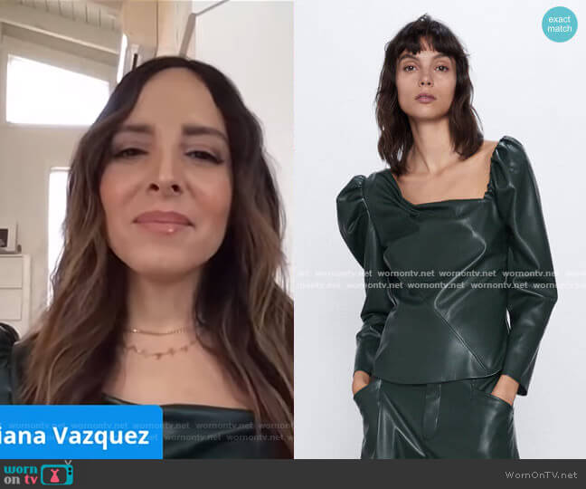 Faux Leather Asymmetric Top by Zara worn by Lilliana Vazquez on E! News