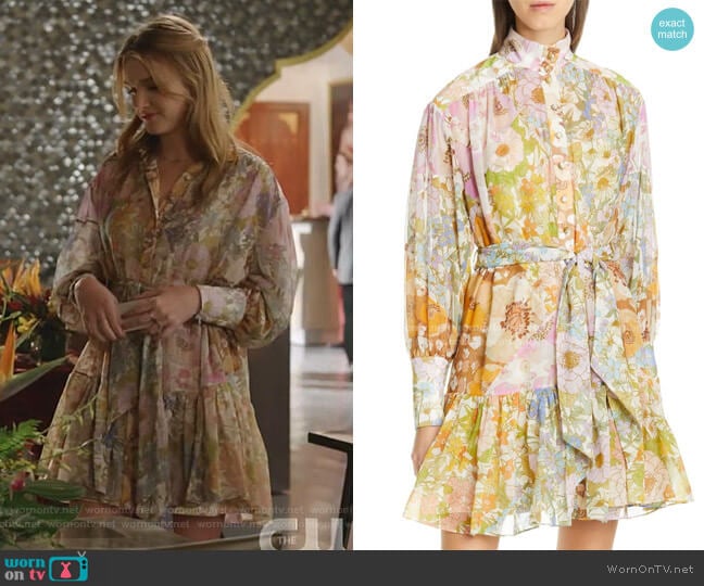 Super Eight Floral Print Long Sleeve Lantern Minidress by Zimmermann worn by Kirby Anders (Maddison Brown) on Dynasty