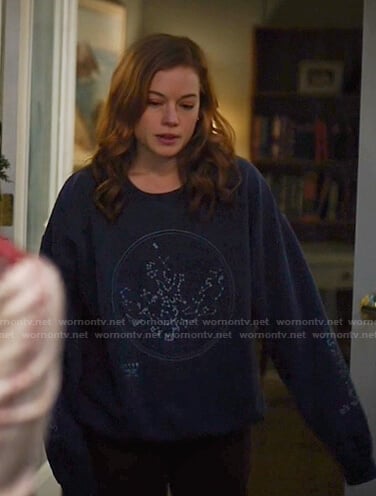 Zoey's navy constellation sweatshirt on Zoeys Extraordinary Playlist