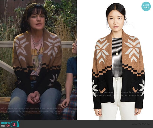 Jackie’s beige colorblock cardigan on Broke