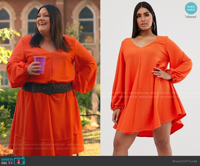 Textured Mini V Neck Swing Dress by Asos Curve worn by Dana Sue Sullivan (Brooke Elliott) on Sweet Magnolias