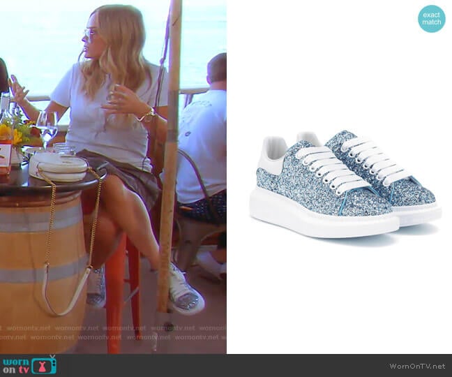 Oversized Gillter Sneakers in Blue by Alexander McQueen  worn by Teddi Mellencamp Arroyave on The Real Housewives of Beverly Hills