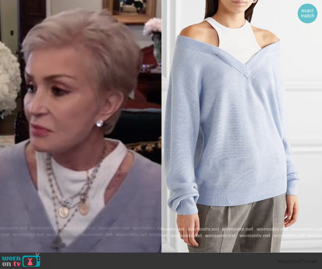 Layered merino wool and stretch cotton-jersey sweater by Alexander Wang.T worn by Sharon Osbourne on The Talk