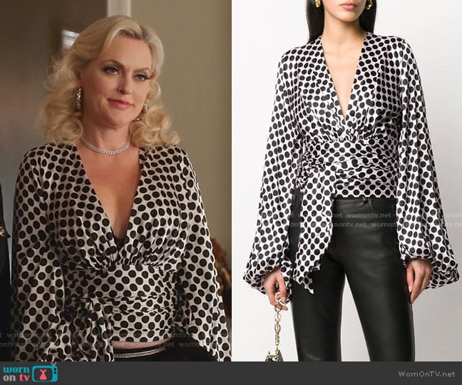 Wrap Waist Blouse by Alexandre Vauthier worn by Alexis Carrington (Elaine Hendrix) on Dynasty