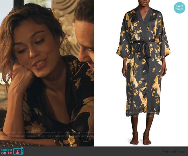 3/4 Sleeve Womens Mid Length Satin Robe by Ambrielle worn by Noa Hamilton (Nathalie Kelley) on The Baker and the Beauty