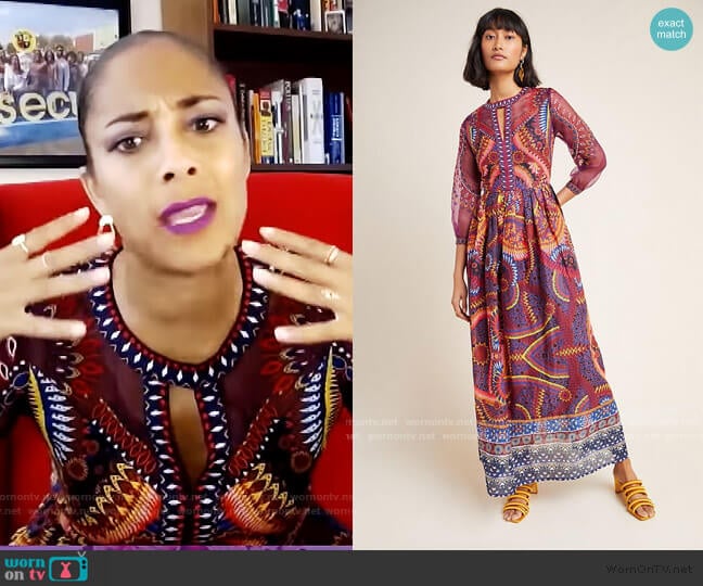 Maren Embroidered Maxi Dress by Anthropologie worn by Amanda Seales on The Real