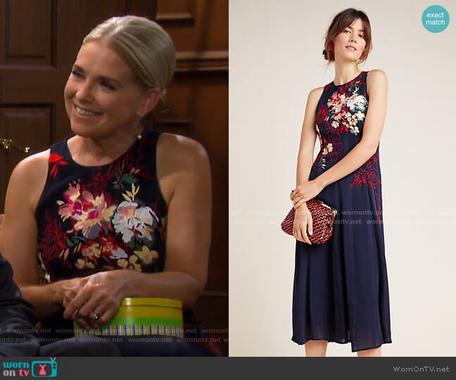 Tanzine Embroidered Midi Dress by Anthropologie worn by Jennifer Horton (Melissa Reeves) on Days of our Lives