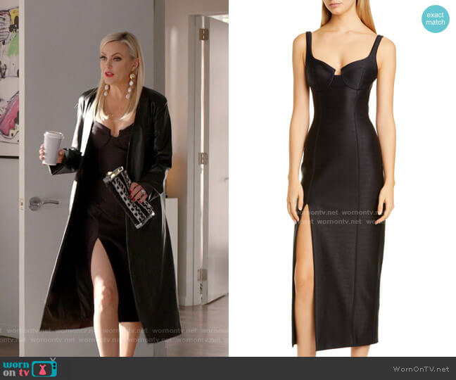 Bustier Midi Column Dress by Brandon Maxwell worn by Alexis Carrington (Elaine Hendrix) on Dynasty