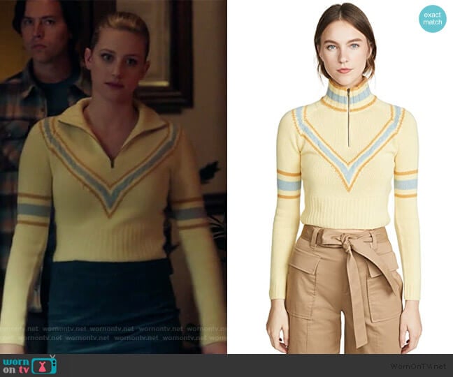 Cropped Zip Cashmere Pullover by By any Other Name worn by Betty Cooper (Lili Reinhart) on Riverdale