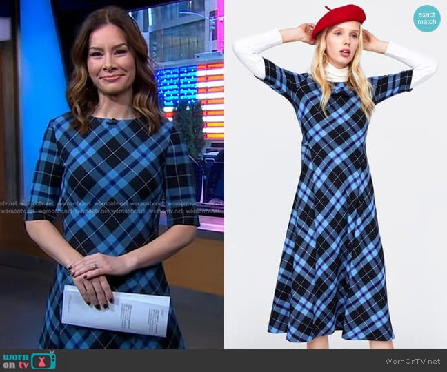 Check Print Dress by Zara worn worn by Rebecca Jarvis on Good Morning America