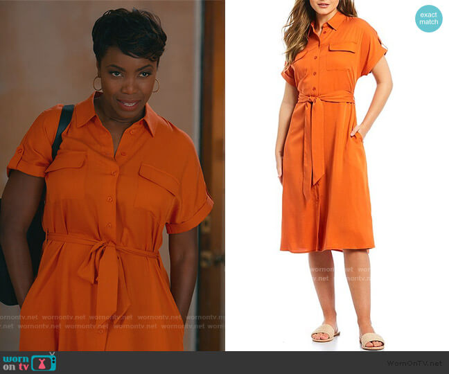 Ashley Tie Waist Twill Midi Shirt Dress by Cremieux worn by Helen Decatur (Heather Headley) on Sweet Magnolias