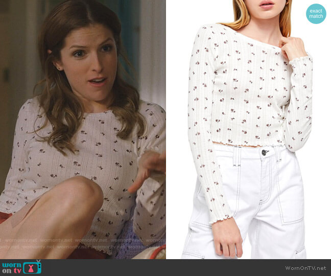 Long Sleeve Ditsy Pointelle Top by BDG by Urban Outfitters worn by Darby (Anna Kendrick) on Love Life