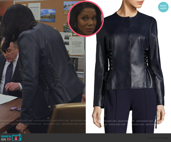 Leather Jacket with Lace-Up Sides by Escada worn by Liz Reddick-Lawrence (Audra McDonald) on The Good Fight