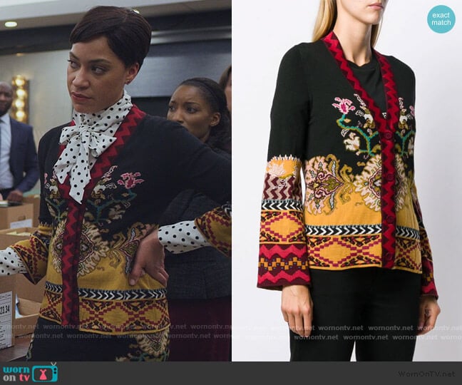 Slim-fit Patterned Cardigan by Etro worn by Lucca Quinn (Cush Jumbo) on The Good Fight