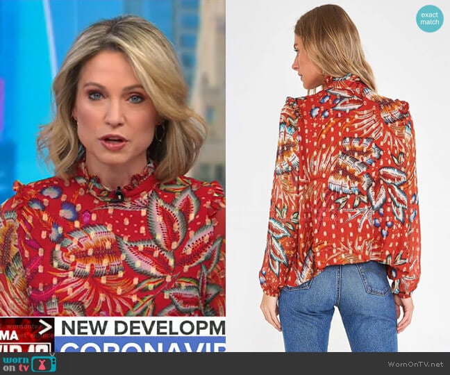 Winter Leaf Blouse by Farm Rio worn by Amy Robach on Good Morning America