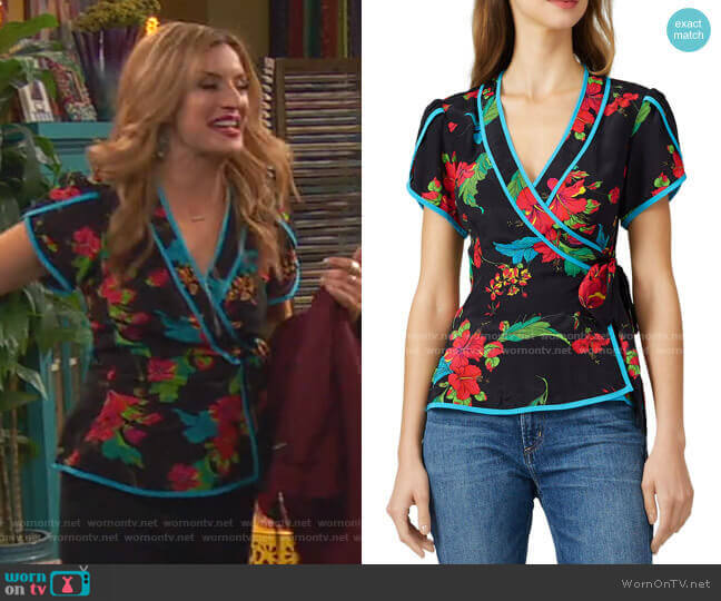 Floral Wrap Top by Nanette Lepore worn by Chelsea Grayson (Anneliese van der Pol) on Ravens Home