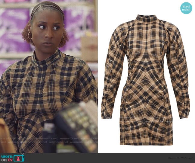 Seersucker Check Mini Dress by Ganni worn by Issa Dee (Issa Rae) on Insecure