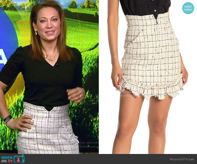 Grid Print Tweed Mini Skirt by Rebecca Taylor worn by Ginger Zee  on Good Morning America