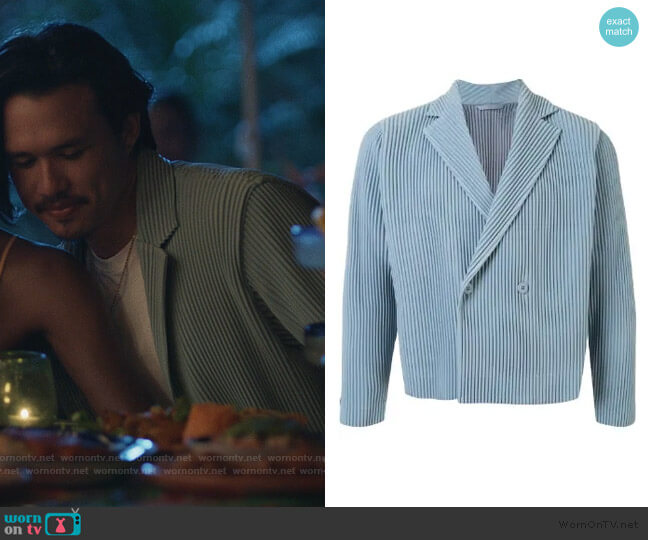 Pleated Double Breasted Jacket by Homme Plisse Issey Miyake worn by Alexander Hodge on Insecure