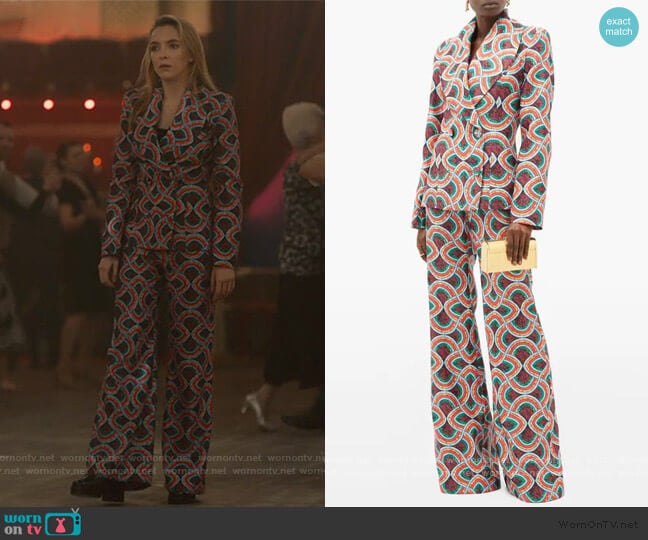 Marble Satin-faille Jacket and Pants by Halpern worn by Villanelle (Jodie Comer) on Killing Eve