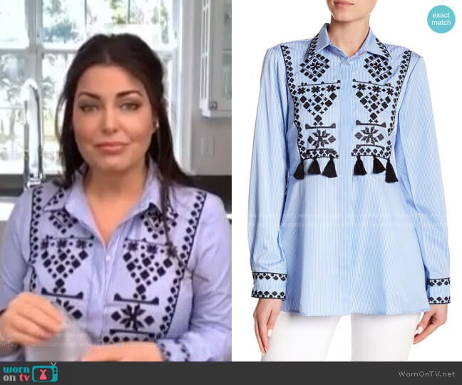 Tassel Trim Embroidered Button Down Shirt by Haute Rogue worn by Bobbie Thomas on Today