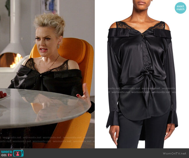 Fontana Silk Lace-Shoulder Blouse by Hellessy worn by Alexis Carrington (Elaine Hendrix) on Dynasty