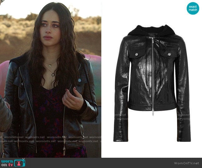 Helmut Lang Hooded Glazed Leather Jacket worn by Liz Ortecho (Jeanine Mason) on Roswell New Mexico