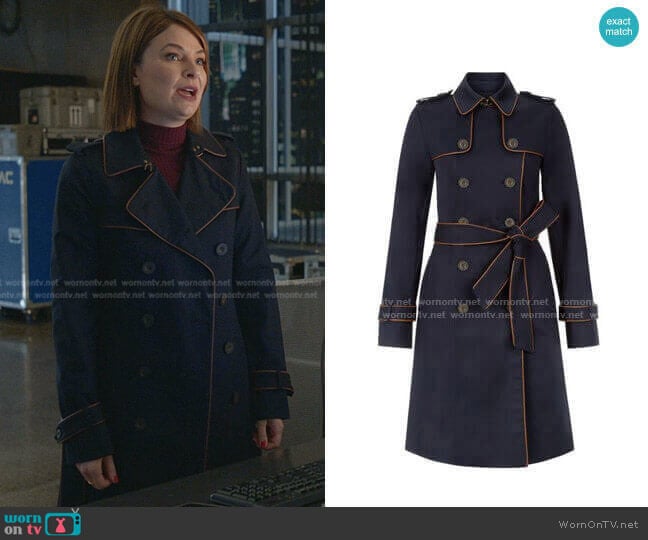 Hobbs London Imogen Piped Trench Coat worn by Taylor Rentzel (MacKenzie Meehan) on Bull