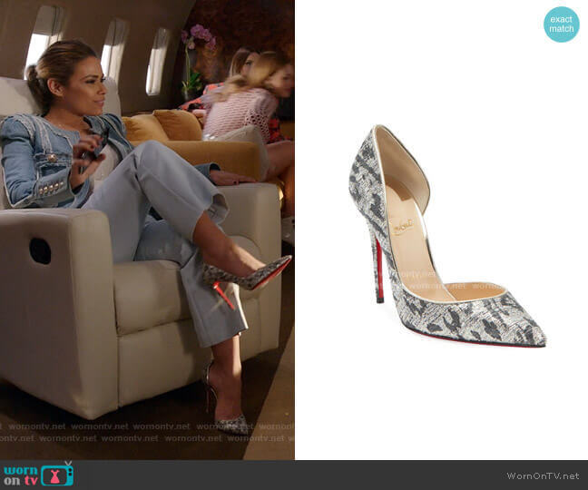 Iriza Metallic Leopard Red Sole Pumps by Christian Louboutin worn by Cristal Jennings (Daniella Alonso) on Dynasty