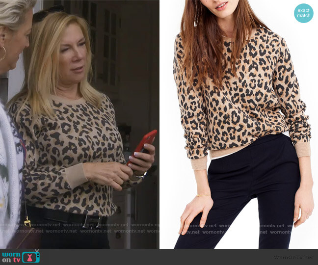 Cheetah Print Merino Wool Sweatshirt by J. Crew worn by Ramona Singer on The Real Housewives of New York City